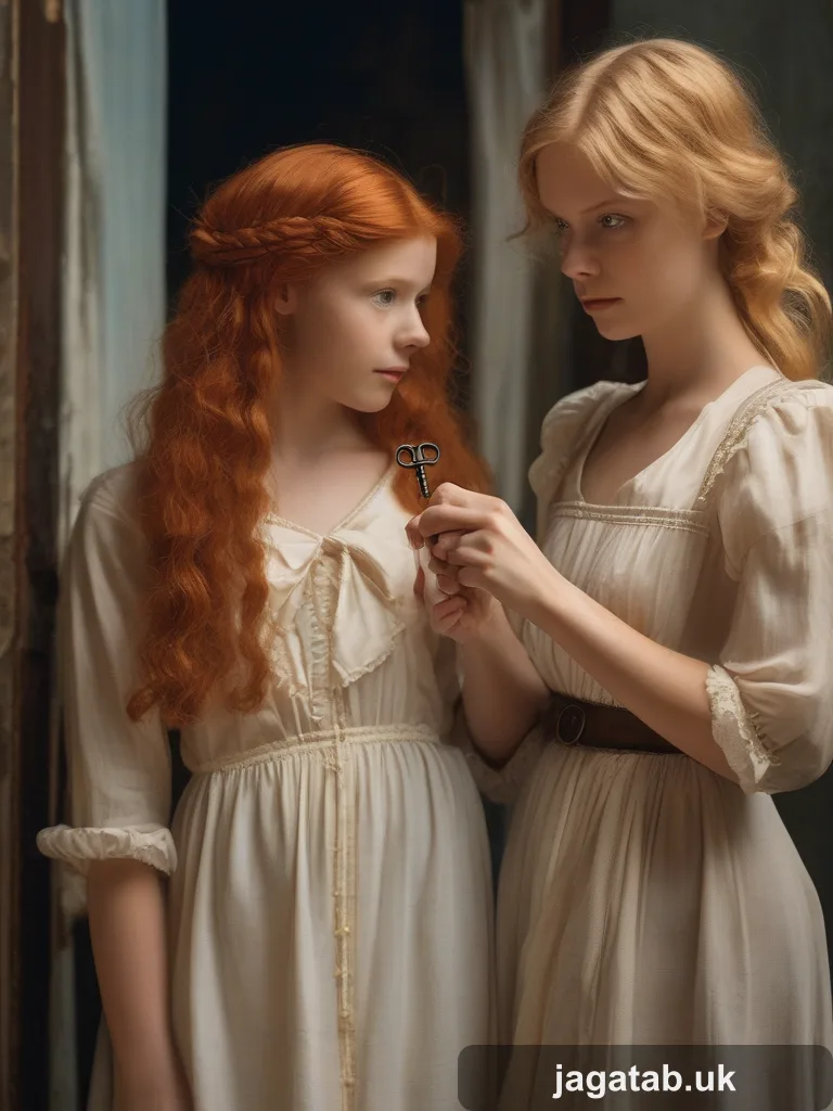 202 Red Haired Woman In Vintage Dress Beside 6d19